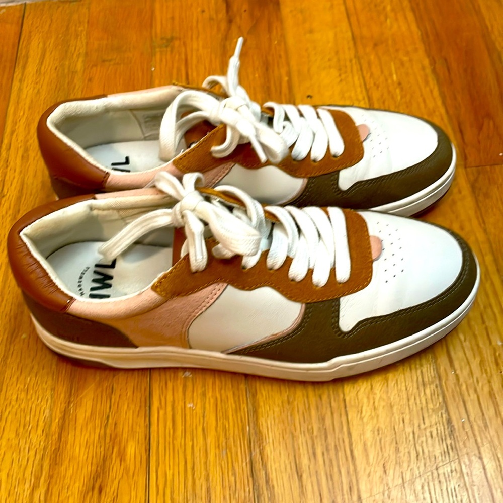 Madewell Court Low Top Sneakers Peach Colorblock Leather Size 8.5